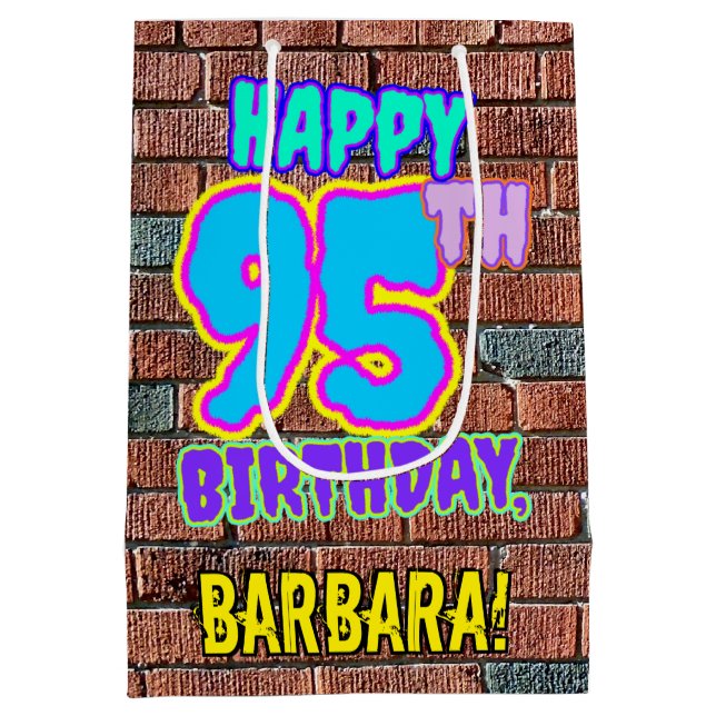 Sacola Para Presentes Média 95º aniversário: Diversão, Grafite Urbano Inspirad (Verso)