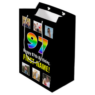 Sacola Para Presentes Média 97º Aniversário: Arco-íris “97“, Fotos Personaliza