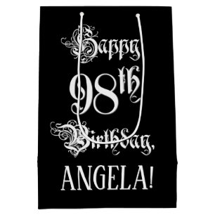 Sacola Para Presentes Média 98.o aniversário: Rico, Script Elegante + Nome Per