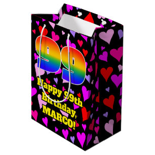 Sacola Para Presentes Média 99.o Aniversário: Padrão de Corações Adorávei