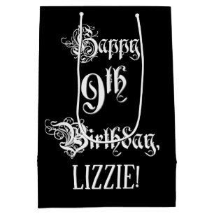Sacola Para Presentes Média 9.o Aniversário: Rico, Script Elegante + Nome Per