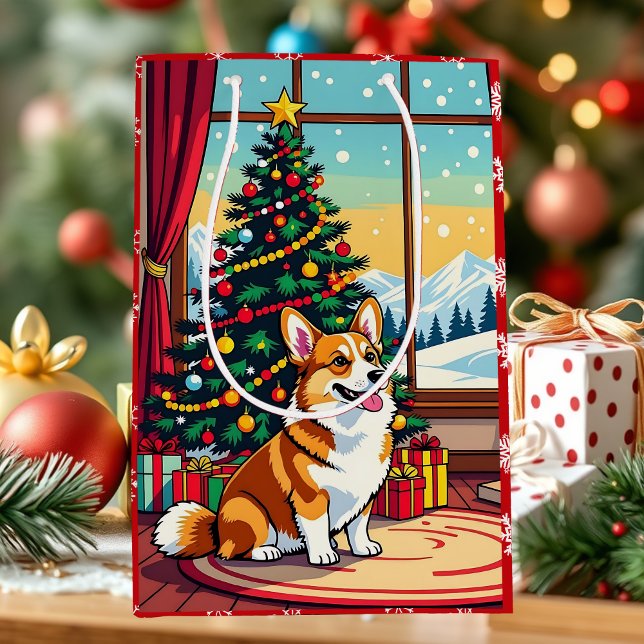 Sacola Para Presentes Média A Cute Festive Corgi Christmas (Criador carregado)