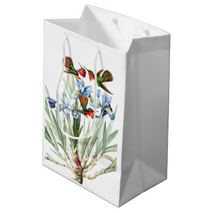 Sacola Para Presentes Média A íris azul dos pássaros do colibri floresce o