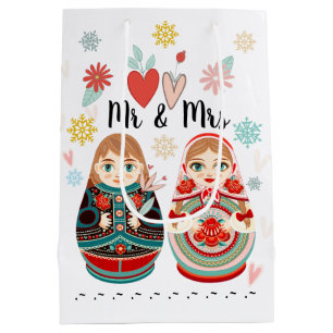 Sacola Para Presentes Média A Matryoshka russa Dolls Sr. e Sra. Personalizada