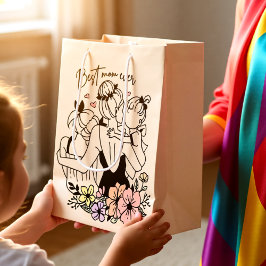 Sacola Para Presentes Média A melhor mãe, mãe, crianças e flores