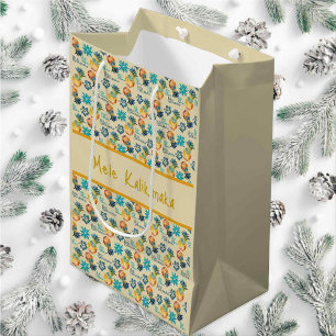 Sacola Para Presentes Média Abacaxi havaiano e Hibiscus Mele Kalikimaka 3