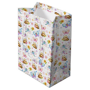 Sacola Para Presentes Média Abehas, Libélulas e Borboletas Arte Kawaii