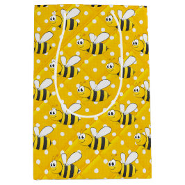 Sacola Para Presentes Média Abelhão em Bolinhas amarelas e brancas