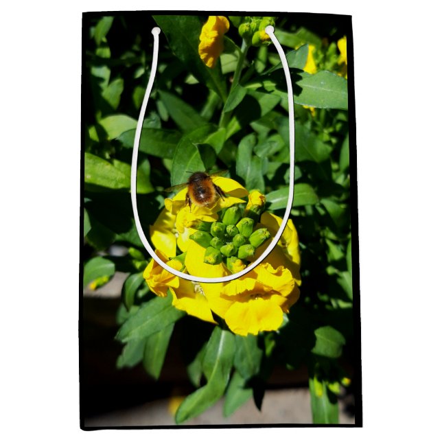 Sacola Para Presentes Média Abelhas nas Flores Amarelas (Frente)