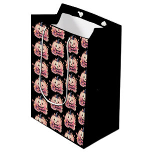 Sacola Para Presentes Média Abóbora de Halloween Folhas Laranjas Preto