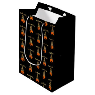 Sacola Para Presentes Média Abóbora Vestindo Um Chapéu-Leopardo