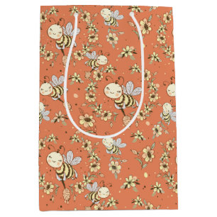 Sacola Para Presentes Média Aborígea Feliz Abelha e Flores
