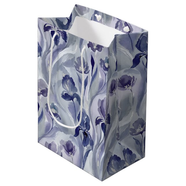 Sacola Para Presentes Média Abstract Flowers Pattern Indigo Purple Iris (Frente inclinada)