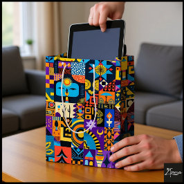 Sacola Para Presentes Média Abstract Folk Art Geometric Quilt Mosaic