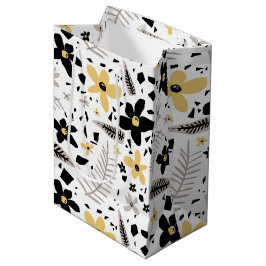 Sacola Para Presentes Média Abstrato Black Yellow Cinza Floral Sem Costura Pad