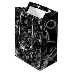 Sacola Para Presentes Média Abstrato de Arte Moderna de Fluido Preto e Branco