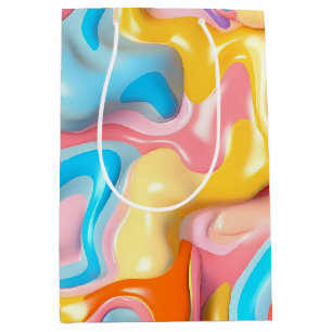 Sacola Para Presentes Média Abstrato de Fluido Plástico Pastel