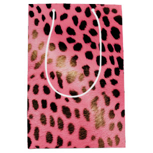 Sacola Para Presentes Média Abstrato de Impressão de Leopardo Preto Rosa