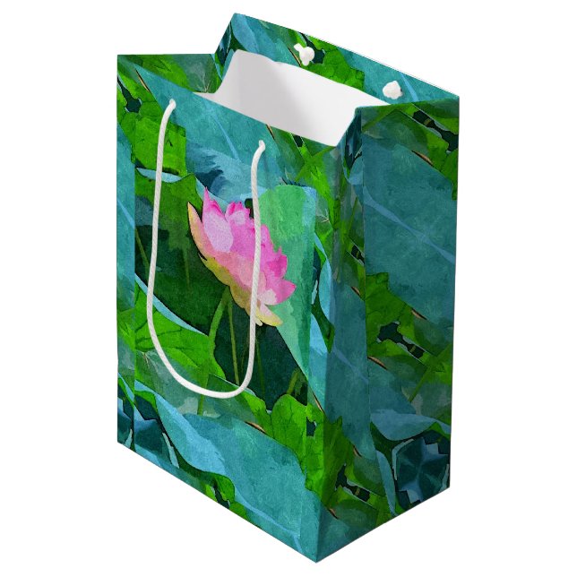Sacola Para Presentes Média Abstrato de Lotus Rosa Med Gift Bag (Frente inclinada)