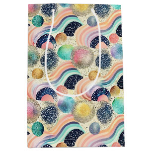 Sacola Para Presentes Média Abstrato de Ondas do Arco-Íris e Largura do Pastel