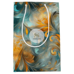 Sacola Para Presentes Média Abstrato de Paisley Metálico Russo - Inspirado na