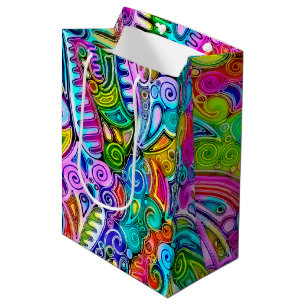Sacola Para Presentes Média Abstrato forma a arte 9 muito colorida