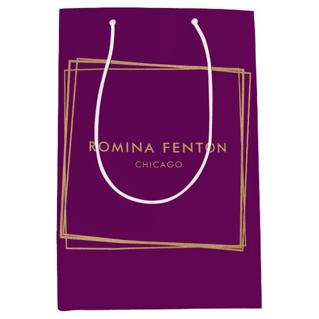 Sacola Para Presentes Média Abstrato Gold Foil Frames Moderno Professional (Frente)