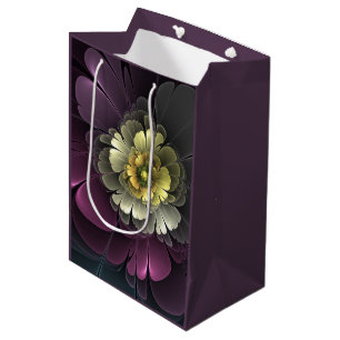 Sacola Para Presentes Média Abstrato Modern Purpur Khaki Cinza Flor Fractal
