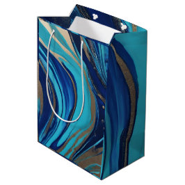 Sacola Para Presentes Média Abstrato moderno - Azul de Arte e Dourado-