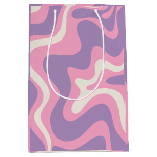 Sacola Para Presentes Média Abstrato Rota líquida retrorativa cor-de-rosa púrp