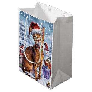 Sacola Para Presentes Média Abyssinian Cat Winter Wonderland Natal Joy