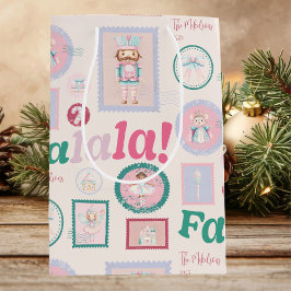 Sacola Para Presentes Média Açafrão Quebra-Nozes Rétro Pastel Natal