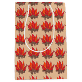 Sacola Para Presentes Média Acampamento Vermelho Laranja Campanha de Fogo Fogo