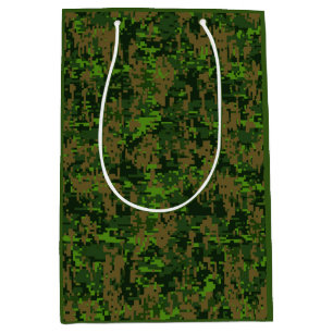 Sacola Para Presentes Média Acento de Camuflagem Verde Digital Estilo Woodland