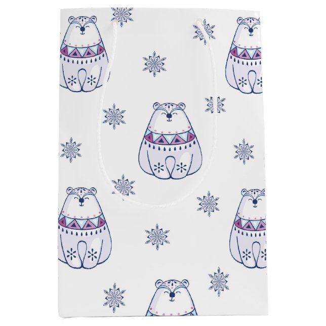 Sacola Para Presentes Média Adorable Christmas Gift Bags with Polar Bears (Frente)