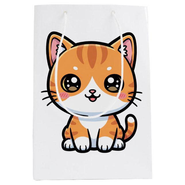 Sacola Para Presentes Média Adorable Kawaii Ginger Cat Cartoon Character (Frente)