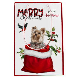 Sacola Para Presentes Média Adorable Yorkshire Terrier Dog Natal
