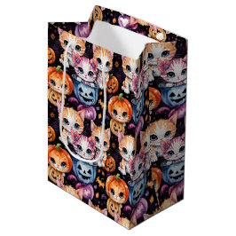 Sacola Para Presentes Média Adoráveis Gatinhos de Halloween em Aquarela