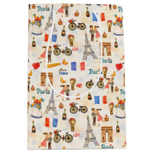 Sacola Para Presentes Média Adoráveis Motivos Parisienses em Aquarela Capricho