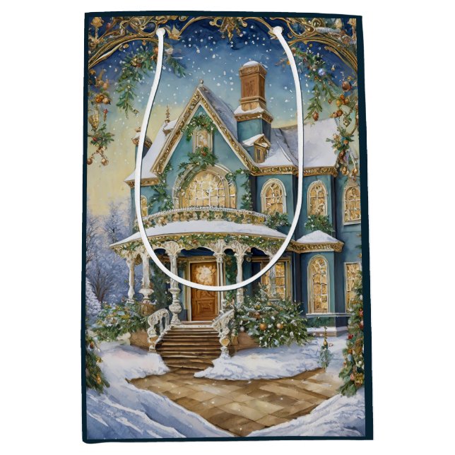 Sacola Para Presentes Média Adorável Natal Vitoriano (Frente)