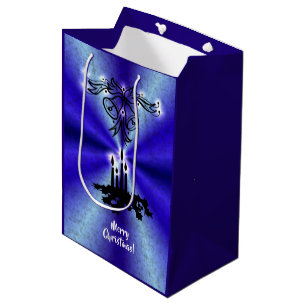 Sacola Para Presentes Média Advento, Artdeco de Natal no Arco Verde Azul