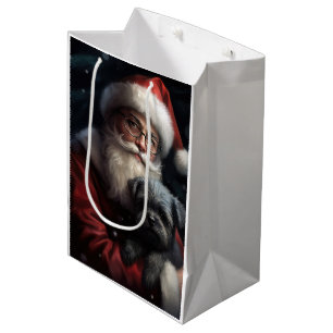 Sacola Para Presentes Média Affenpinscher com Papai Noel Natal Festivo