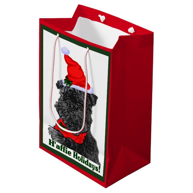 Sacola Para Presentes Média Affenpinscher Natal (Frente inclinada)