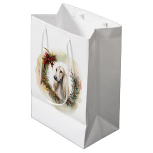 Sacola Para Presentes Média Afghan Hound Christmas Wreath Festivo Pup