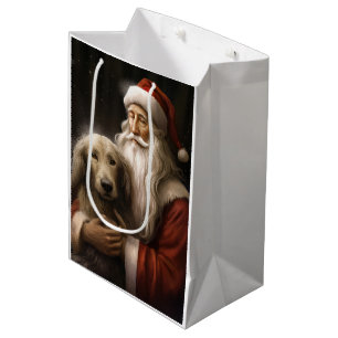 Sacola Para Presentes Média Afghan Hound com Papai Noel Natal Festivo