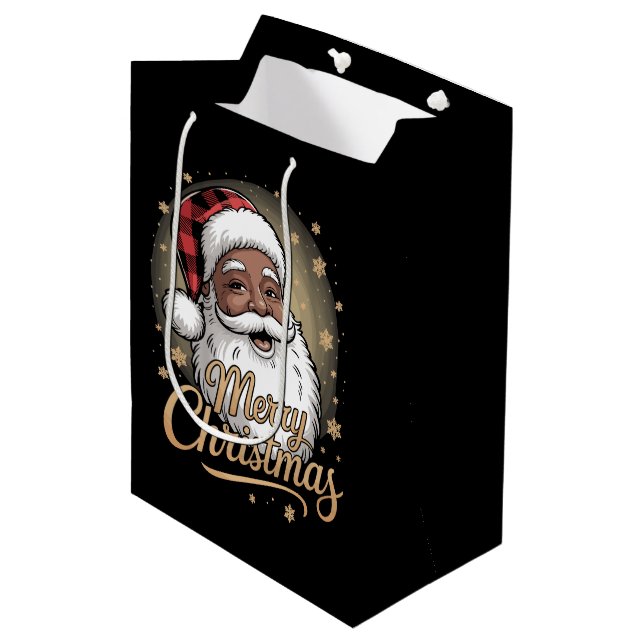 Sacola Para Presentes Média African American Christmas Pajamas Santa Claus  (Frente inclinada)