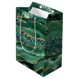 Sacola Para Presentes Média Ágata Verde Ouro Esmeralda Saco de Presente com No