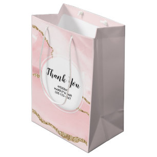 Sacola Para Presentes Média Agate cor-de-rosa e fita Dourada agradecimentos ao