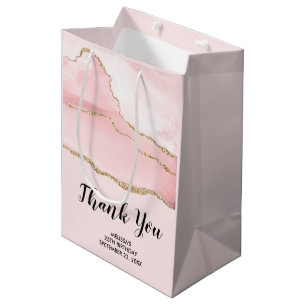 Sacola Para Presentes Média Agitação rosa e Faixa Dourada - Obrigado