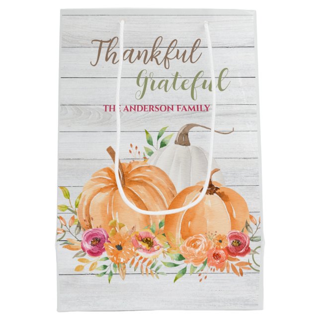 Sacola Para Presentes Média Agradeço muito | Abate de outono Aquarela (Verso)